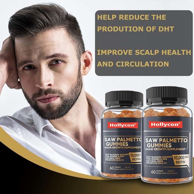 Integratore per la crescita dei capelli per donne e uomini in gommine con bloccante DHT, supporta l'equilibrio ormonale e la salute della prostata, gommine con Saw Palmetto