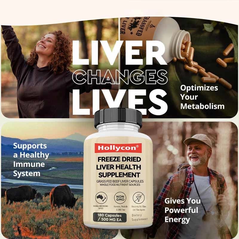 Integratore per la salute del fegato liofilizzato OEM, salute metabolica, benessere completo, supporto immunitario e articolare, capsule di fegato di manzo nutrito con erba