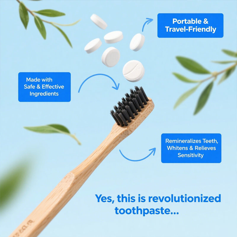 Compresse di dentifricio realizzate in fabbrica, nano idrossiapatite con probiotici, fluoruro e plastica, dimensioni eco e amiche di viaggio, che rimandalizzano le linguette da dentifricio masticabile, formula personalizzata