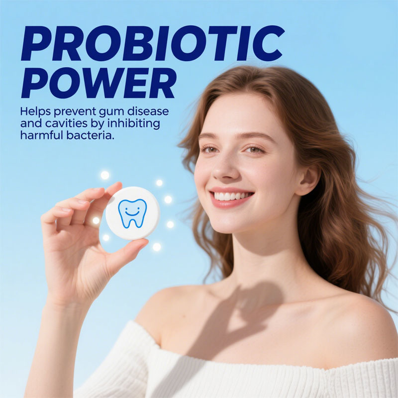 Compresse di dentifricio realizzate in fabbrica, nano idrossiapatite con probiotici, fluoruro e plastica, dimensioni eco e amiche di viaggio, che rimandalizzano le linguette da dentifricio masticabile, formula personalizzata