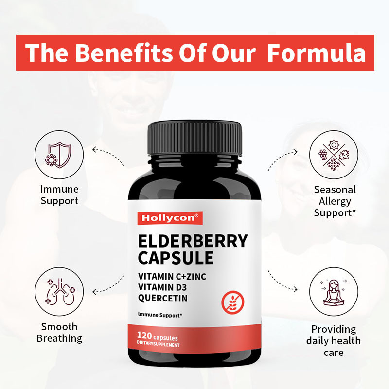 OEM Sambuco Vitamina C e Zinco 120 Capsule Integratore Immunitario Erboristico Supporto Immunitario Naturale Capsule di Sambuco