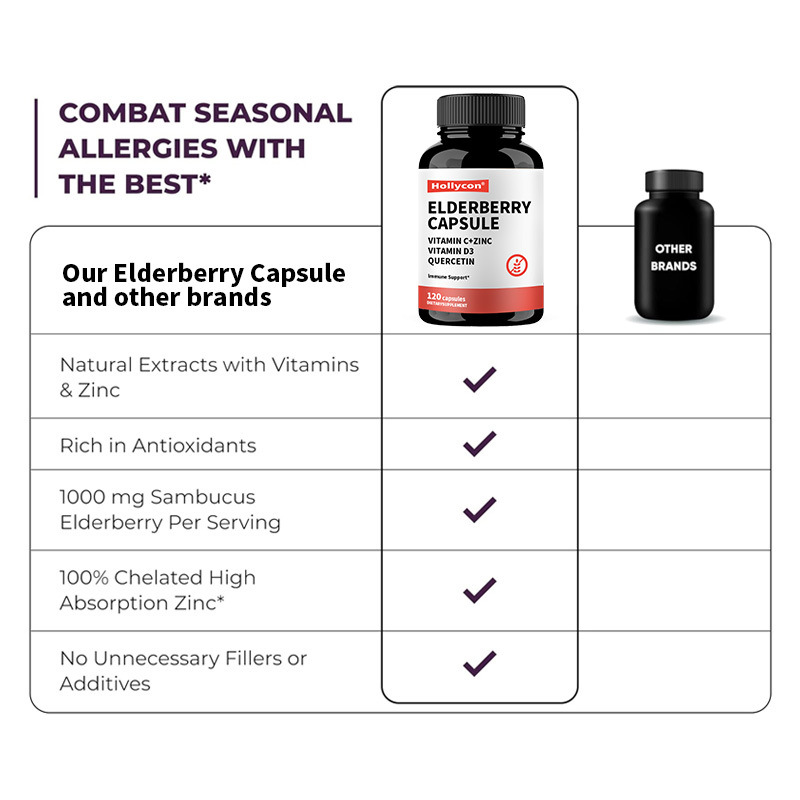 OEM Sambuco Vitamina C e Zinco 120 Capsule Integratore Immunitario Erboristico Supporto Immunitario Naturale Capsule di Sambuco