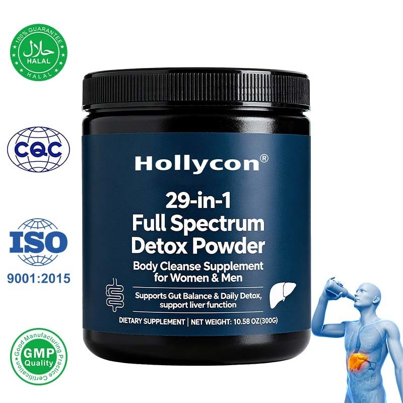 Prezzo di fabbrica OEM 29 in 1 Polvere di disintossicazione per tutto il corpo con cardo di latte. Potente sapore terreno da ingredienti naturali. Supplemento di supporto epatico e digestivo, formula personalizzata.