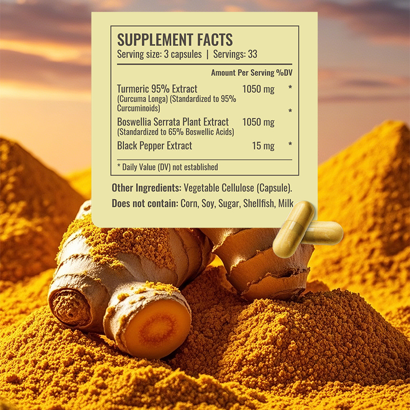 Capsule di Curcuma Private Label con 100 Capsule per Flacone per il Supporto Digestivo e Dose Giornaliera di 3 Capsule