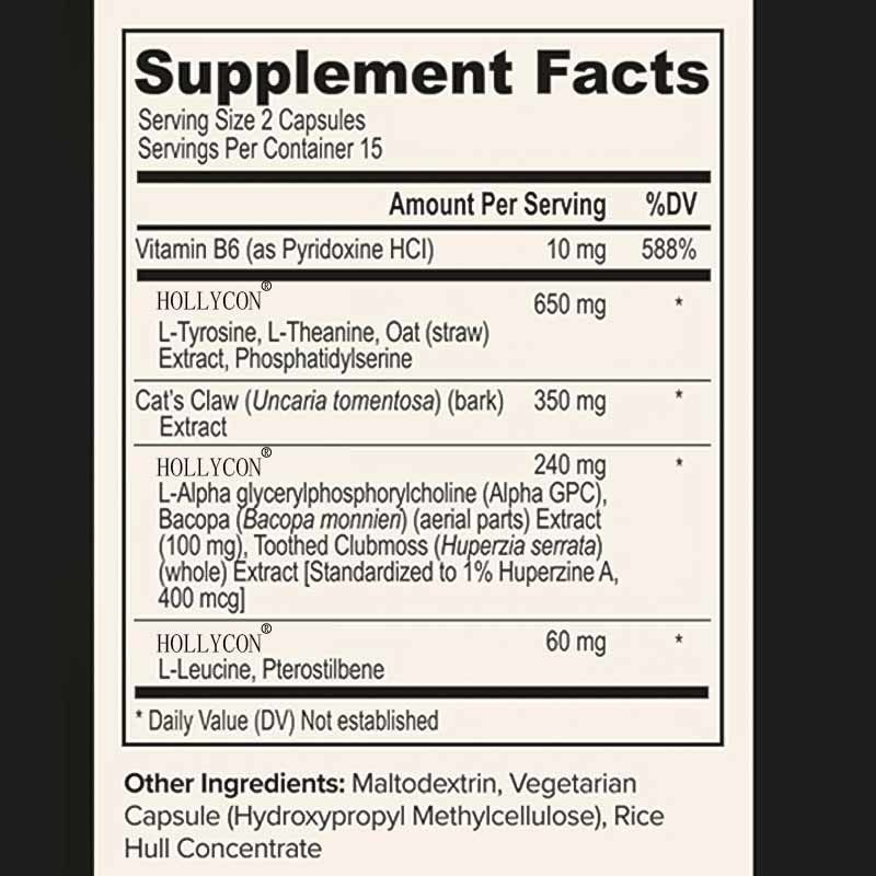 OEM Focus Capsule con L-teanina Vitamina B6 Memoria Chiarezza mentale e miglioramento cognitivo Supplemento cerebrale nootropico