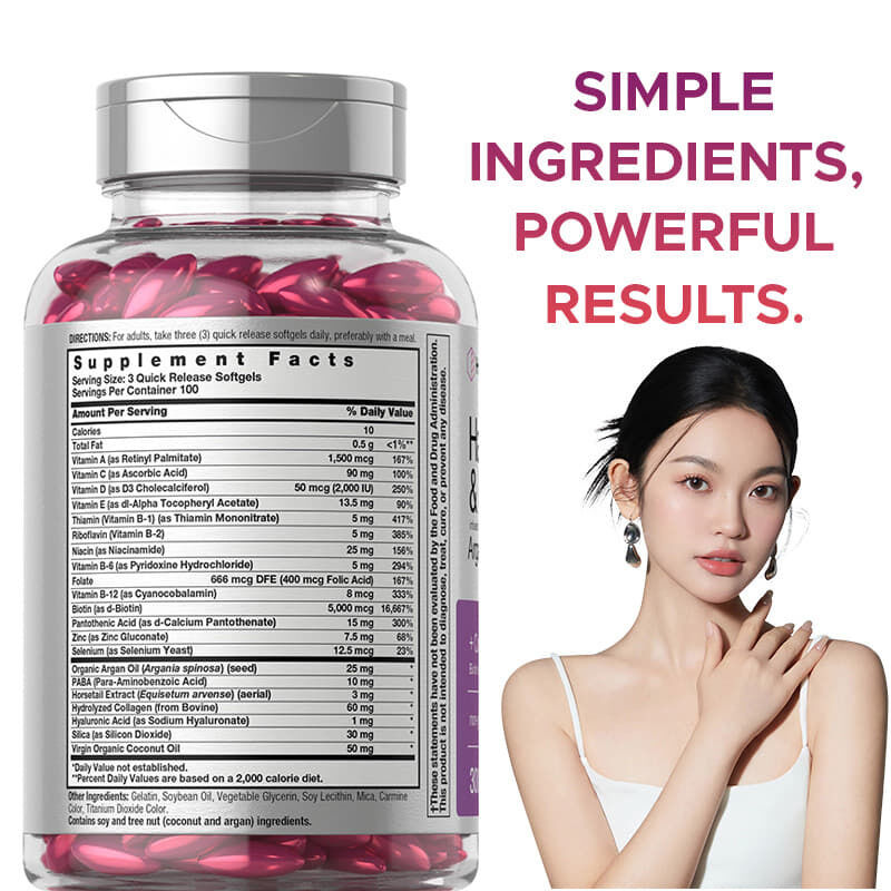 Biotina Crescita dei capelli Softgels Capelli Pelle e unghie Vitamine Collagene Vitamina C Produttore originale