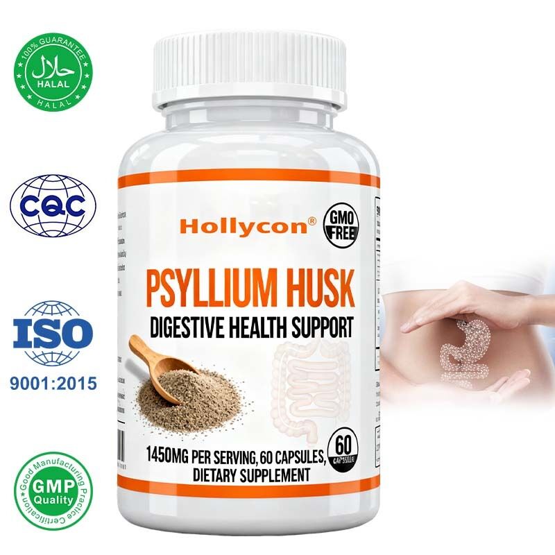 Psyllium Husk Capsule ¢ 60 Count ¢ Supplemento di supporto intestinale e del colon ¢ Promuove la salute e la regolarità digestiva ¢ Non OGM, formula ad alta fibra private label, OEM disponibile, prezzo di fabbrica