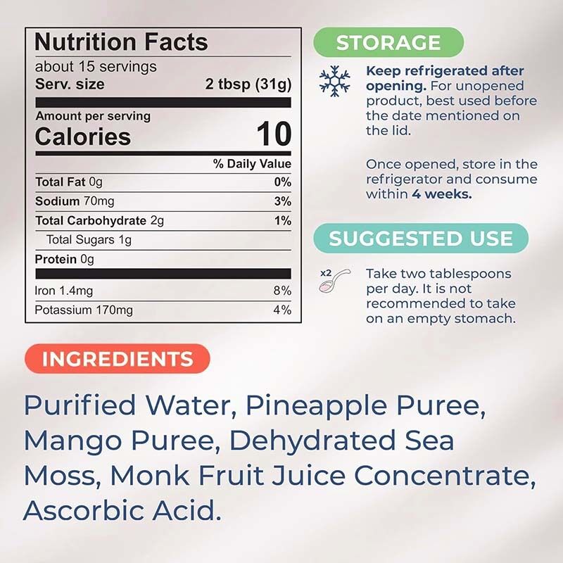 OEM Nutriente Seamoss Crudo Disintossicante e Purificante Ricco di Minerali Proteine Vitamine Salute Sea Moss Gel