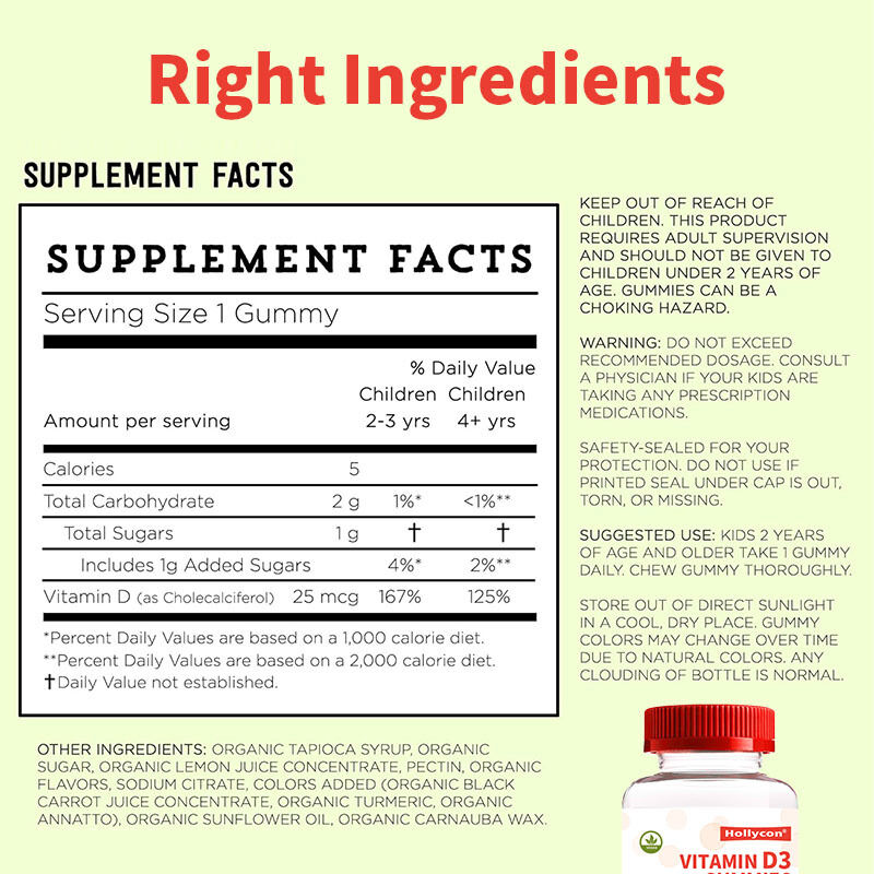 OEM Vitamina D3 Organica per Bambini Integratore di Vitamina D3 Gommose Salute Ossea e Immunitaria Gommose alla Vitamina D3