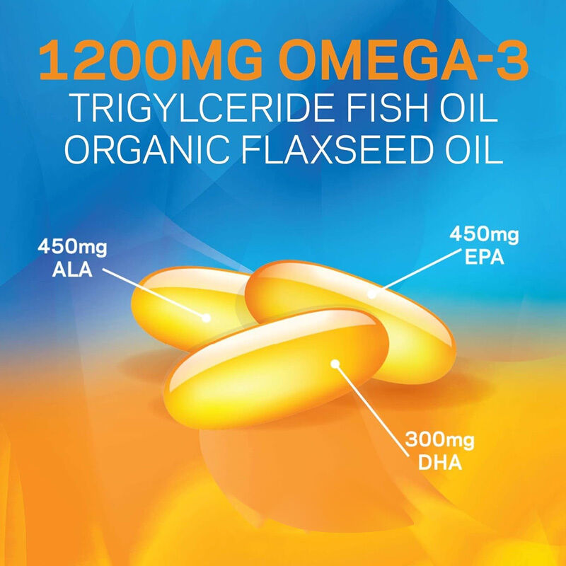 Integratore di Omega 3 OEM 1200mg per la Nutrizione Oculare con Olio di Lino Organico, Trigliceridi, Olio di Pesce e Vitamina E, Softgel Omega 3