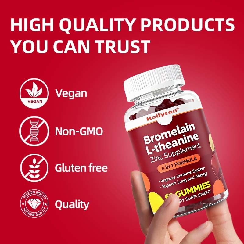 Bromelaina L-teanina Supplemento di zinco Supplementi vegani per bambini Adulti Quercetina Gommiere