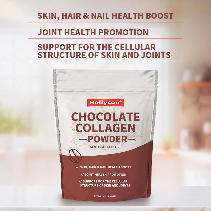 Peptidi di Collagene OEM in Polvere per Supporto di Capelli, Pelle, Unghie e Articolazioni, Tipo I & III, Collagene Integrato da Erba, Polvere di Collagene al Cioccolato