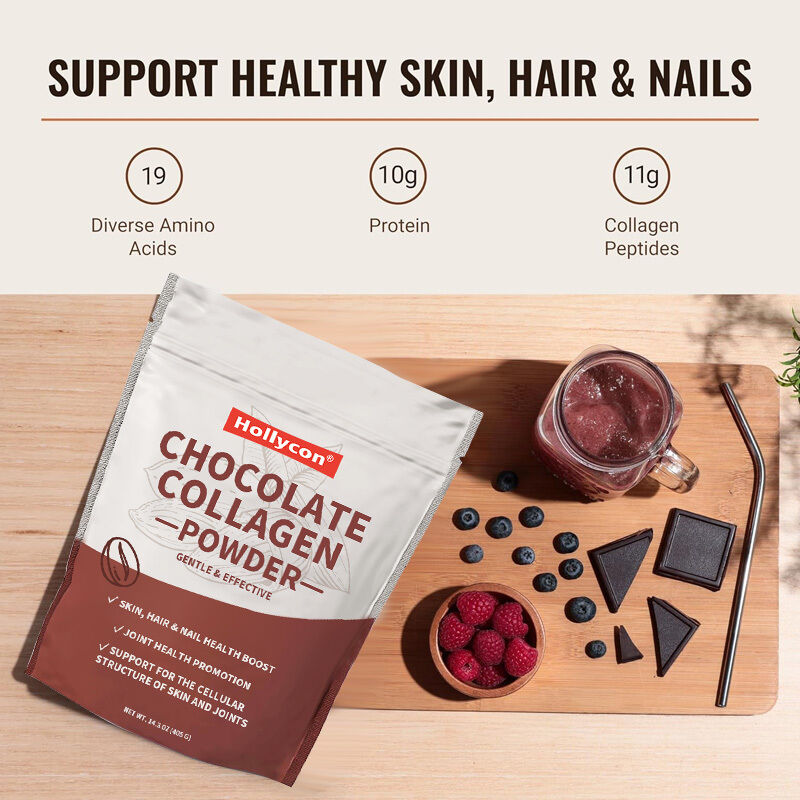 Peptidi di Collagene OEM in Polvere per Supporto di Capelli, Pelle, Unghie e Articolazioni, Tipo I & III, Collagene Integrato da Erba, Polvere di Collagene al Cioccolato