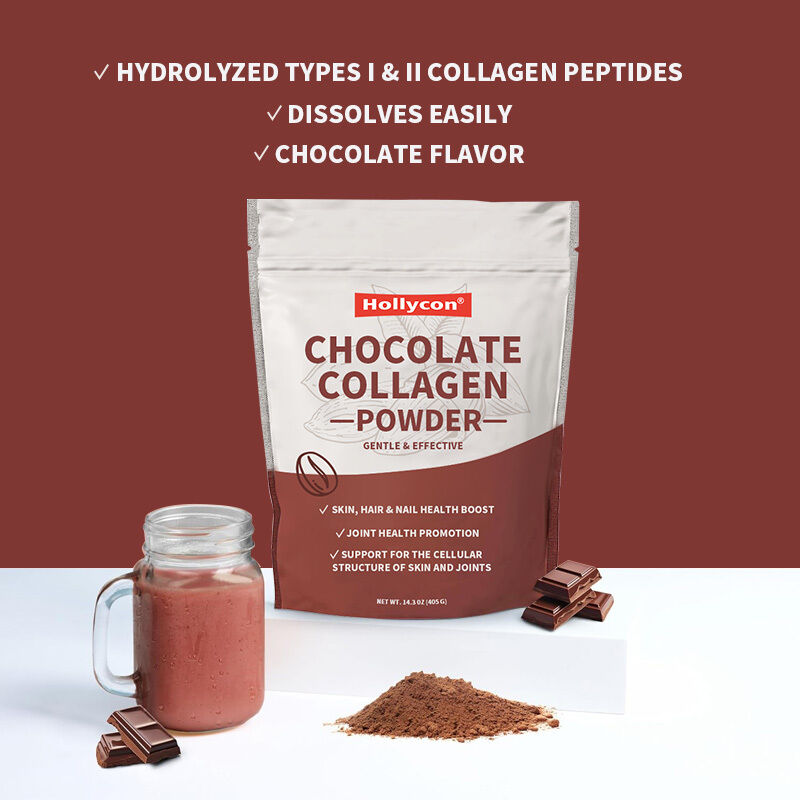 Peptidi di Collagene OEM in Polvere per Supporto di Capelli, Pelle, Unghie e Articolazioni, Tipo I & III, Collagene Integrato da Erba, Polvere di Collagene al Cioccolato