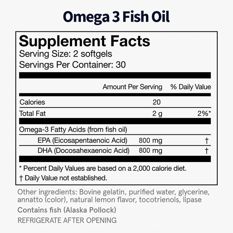 Olio di pesce Omega 3 per uso quotidiano per donne e uomini con EPA e DHA, supporta la salute delle articolazioni, olio di pesce Omega 3