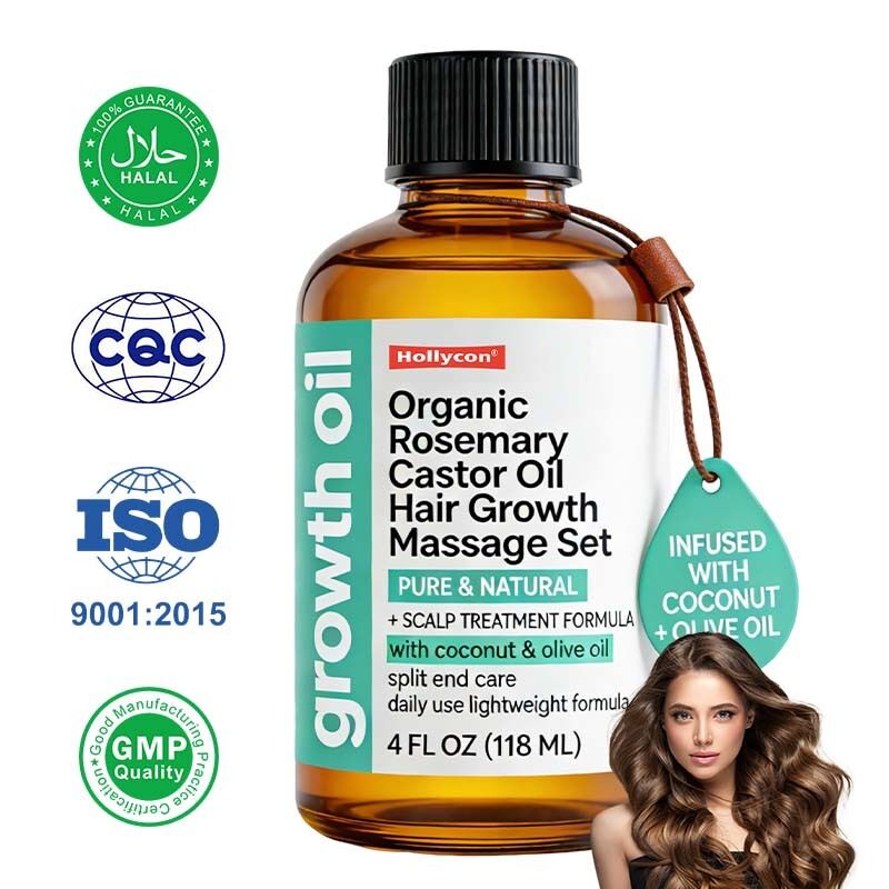 Set Massaggio Crescita Capelli con Olio di Rosmarino Biologico e Olio di Ricino per la Cura del Cuoio Capelluto, Trattamento Nutriente per Capelli Più Spessi e Folti