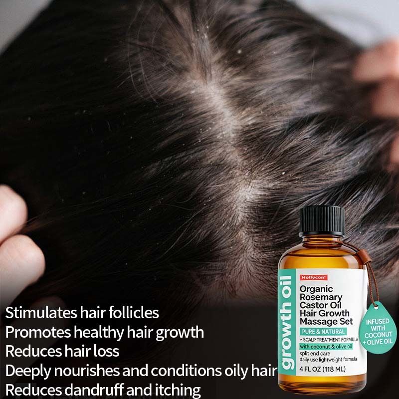 Set Massaggio Crescita Capelli con Olio di Rosmarino Biologico e Olio di Ricino per la Cura del Cuoio Capelluto, Trattamento Nutriente per Capelli Più Spessi e Folti