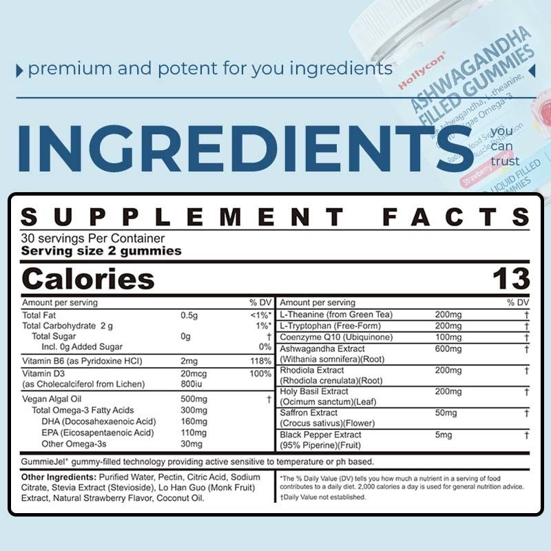 Produttore Originale Integratore Benessere Integratore di Vitamina D3 Vegano Omega 3 CoQ10 Ashwagandha Gummies per Adulti Benessere Corporeo Quotidiano