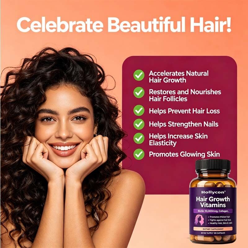 OEM/ODM Hair Growth Vitamins for Women with Biotin, Collagen, Saw Palmetto, Stronger & Healthier Hair, Skin and Nails Support
