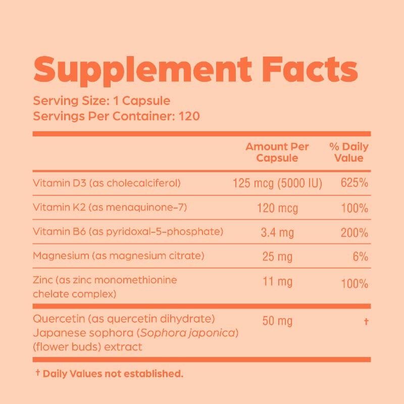 Etichetta privata Vitamina D3 K2 Capsule con Vitamina B6, Zinco e Quercetina Supporta la salute energetica, immunitaria e muscolare per uomini e donne