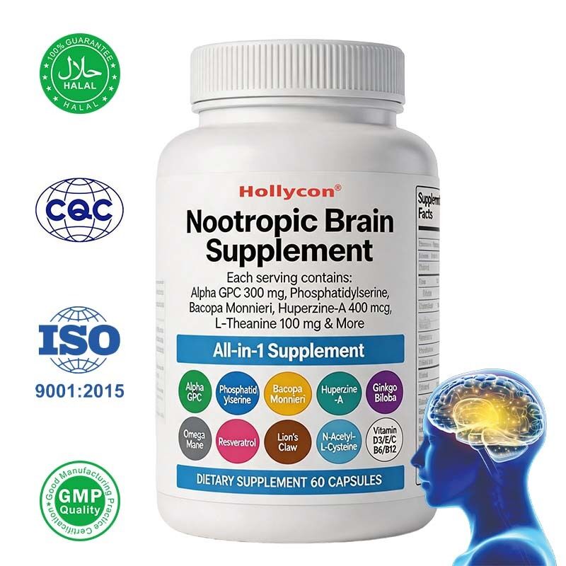 L'integratore nootropico per il cervello OEM con Alpha GPC, fosfatidilserina e Bacopa Monnieri supporta la memoria, la concentrazione, le funzioni cognitive e l'umore