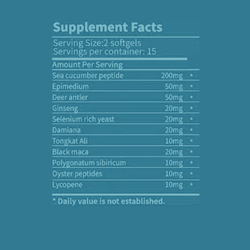 Softgels erboristici per uomini con peptide di cetriolo di mare e ostriche - 60 Softgels per bottiglia