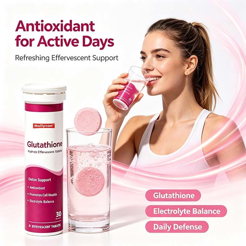 Private Label Customizable Hydrated Glutathione Effervescent Tablets with Antioxidant Related Constituents and Quick Dissolving Formula