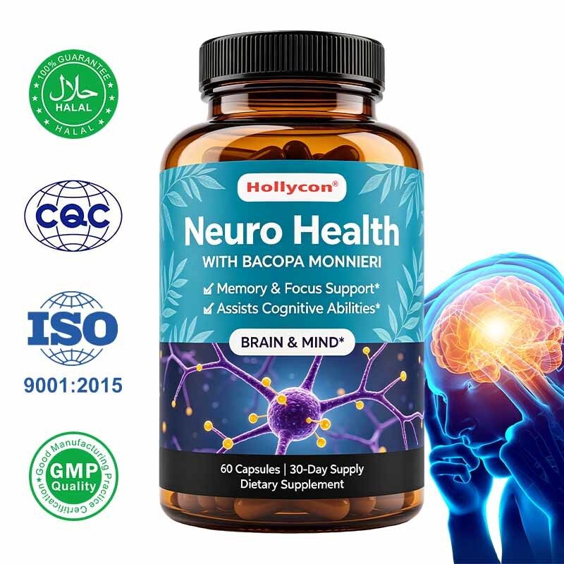 Capsule di Bacopa Monnieri con estratto vegetale naturale per la memoria e il sostegno della concentrazione - etichetta privata personalizzata