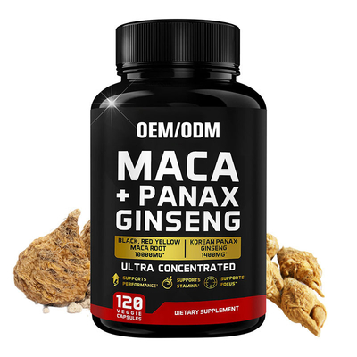 Integratore di radice di maca gialla rossa nera da 10000 mg in capsule di Panax Ginseng