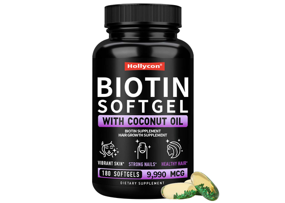 Biotina pura Vitamina gomma con olio di cocco Softgels Crescita dei capelli più veloce Per la salute della pelle e delle unghie Biotina integratore