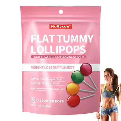 Etichetta privata Fruit Flavor Crush Cravings Candy Flat Belly Lollipops Supplemento di perdita di peso