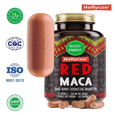 Capsule di radice di maca rosso biologiche Pillole per il miglioramento maschile Aumentano l'energia