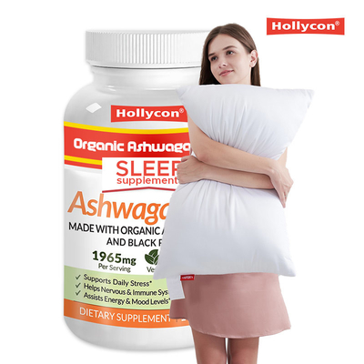 Le capsule di ashwagandha organiche con pepe nero aiutano a alleviare lo stress, dormire, cadere e combattere l'affaticamento.